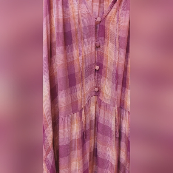 Terra & Sky Tiered Peasant Dress Size 2X Plum Plaid Pockets Business Casual Boho - Picture 6 of 13
